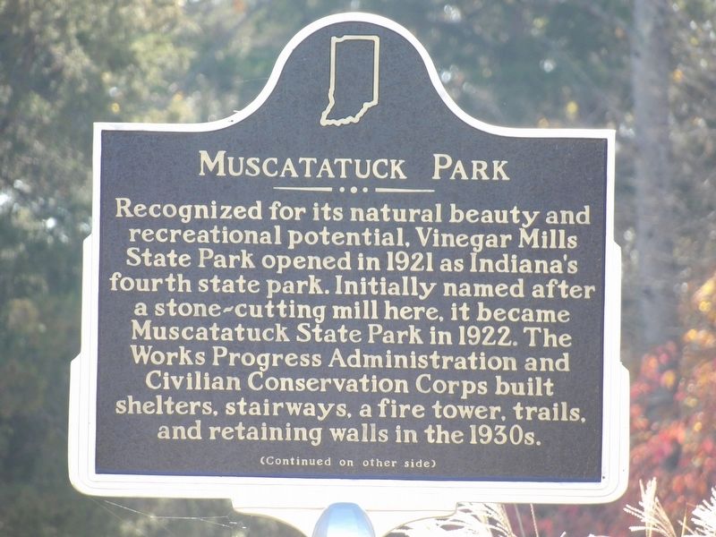 Muscatatuck Park Marker, Side One image. Click for full size.