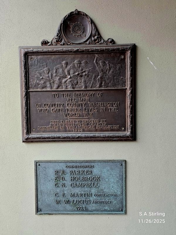 The plaque below shows the names of the county commissioners in the prior year 1923.. Click for full size. The plaque below shows the names of the county commissioners in the prior year 1923. image. Click for full size.