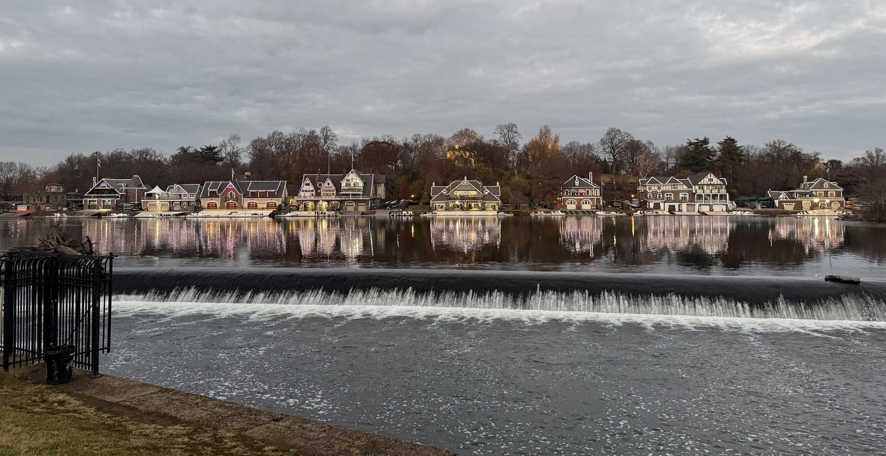 Boathouse Row lit during sunset image. Click for full size.