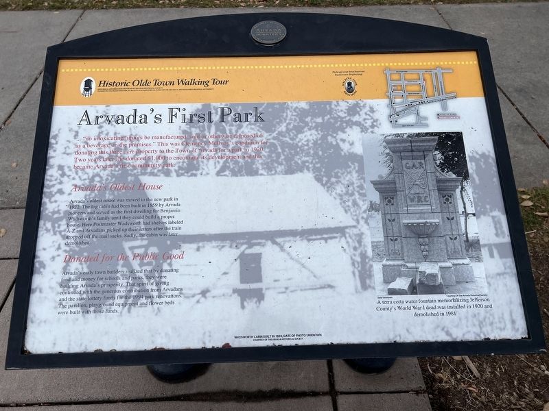 Arvada's First Park Marker image. Click for full size.