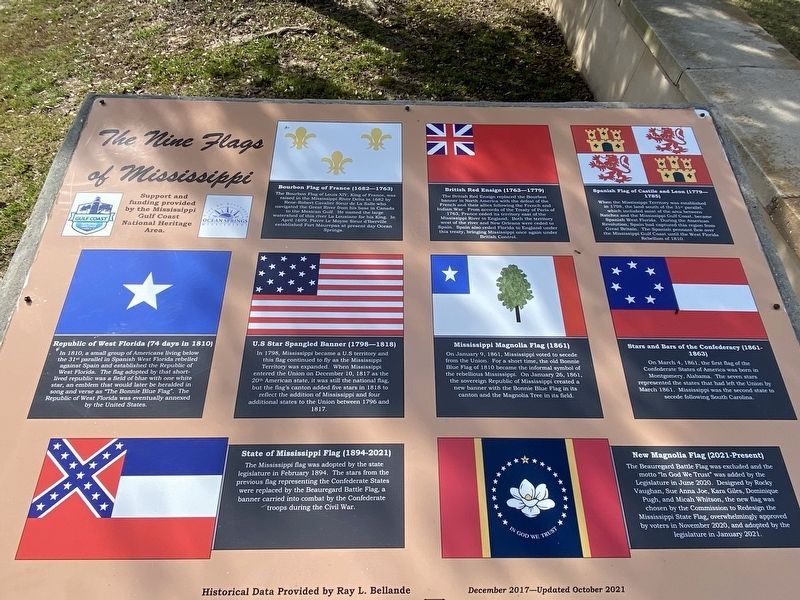 The Nine Flags of Mississippi Marker image. Click for full size.