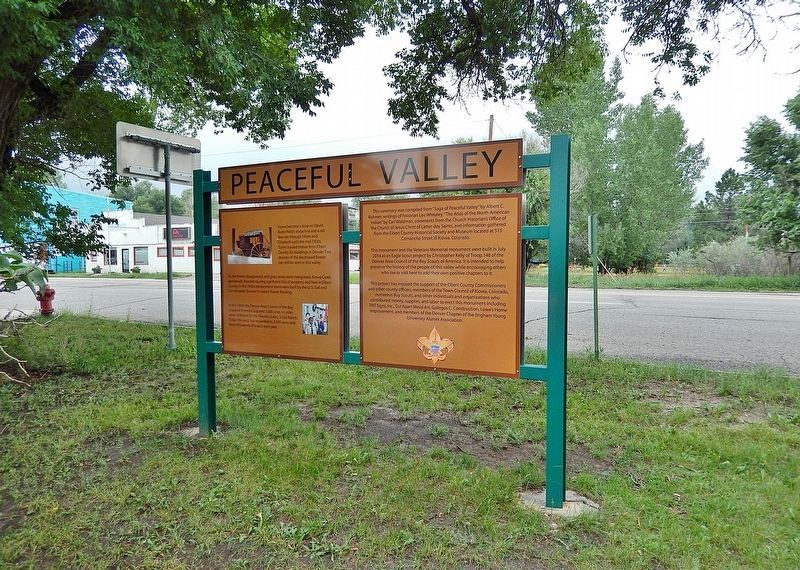 Peaceful Valley of Kiowa Creek Marker (<i>north side</i>). Click for full size. Peaceful Valley of Kiowa Creek Marker (<i>north side</i>) image. Click for full size.