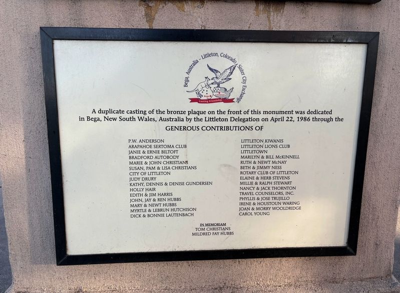 Contributors to the identical monument in Bega image. Click for full size.