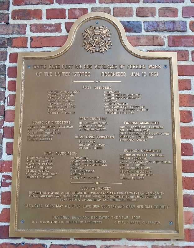 White Rose Post No. 556 VFW Marker image. Click for full size.