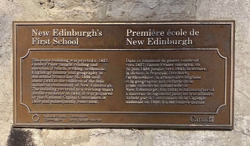New Edinburgh's First School / Première école de New Edinburgh Marker. Click for full size. New Edinburgh's First School / Première école de New Edinburgh Marker image. Click for full size.