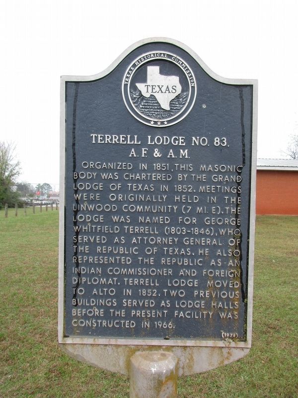 Terrell Lodge No. 83 A.F. & A.M. Marker image. Click for full size.