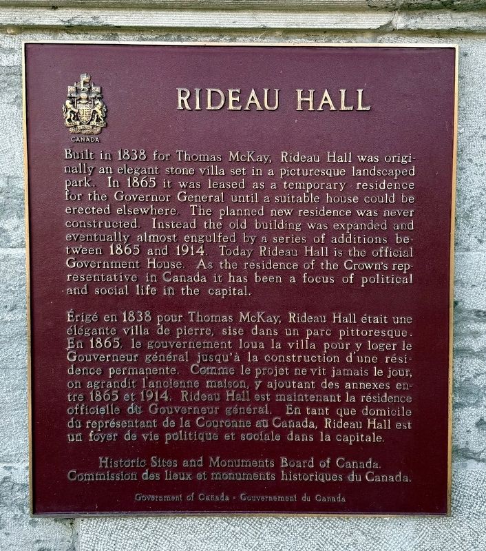 Rideau Hall Marker image. Click for full size.
