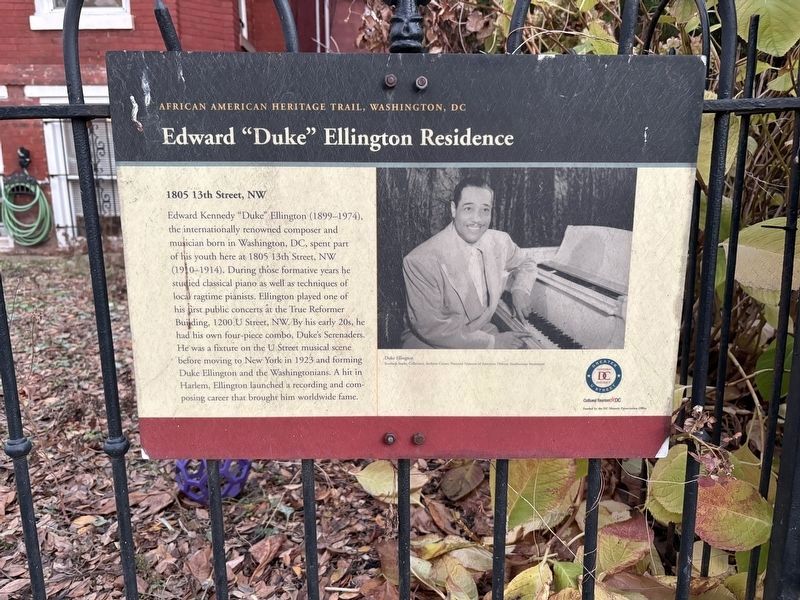 Edward Duke Ellington Residence Marker. Click for full size. Edward Duke Ellington Residence Marker image. Click for full size.