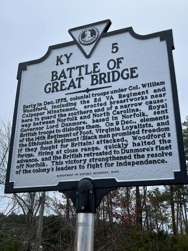 Battle of Great Bridge Marker image. Click for full size.
