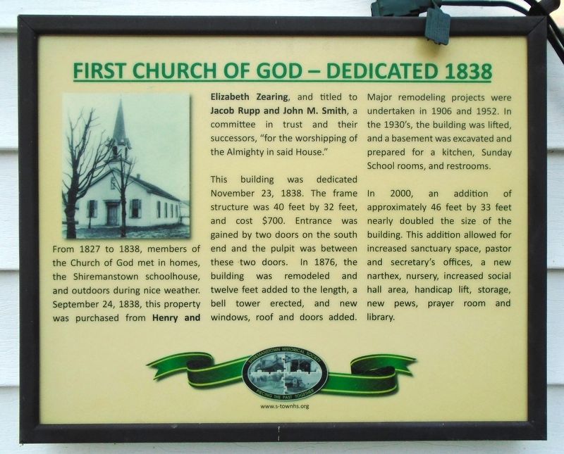 First Church of God - Dedicated 1838 Marker. Click for full size. First Church of God - Dedicated 1838 Marker image. Click for full size.