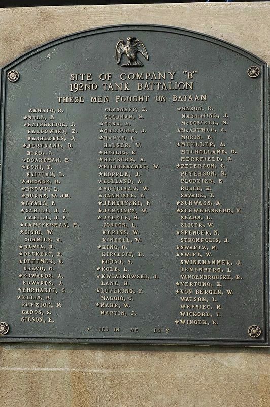 Site Of Company "B" 192nd Tank Battalion Marker image. Click for full size.
