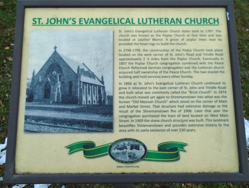 St. John's Evangelical Lutheran Church Marker. Click for full size. St. John's Evangelical Lutheran Church Marker image. Click for full size.