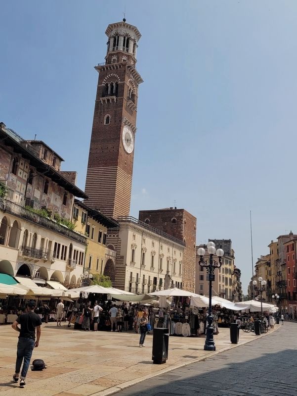 The view of the Lamberti Tower from the Piazza delle Erbe. Click for full size. The view of the Lamberti Tower from the Piazza delle Erbe image. Click for full size.