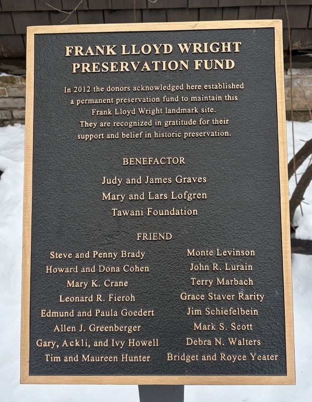 Frank Lloyd Wright Preservation Fund Marker. Click for full size. Frank Lloyd Wright Preservation Fund Marker image. Click for full size.