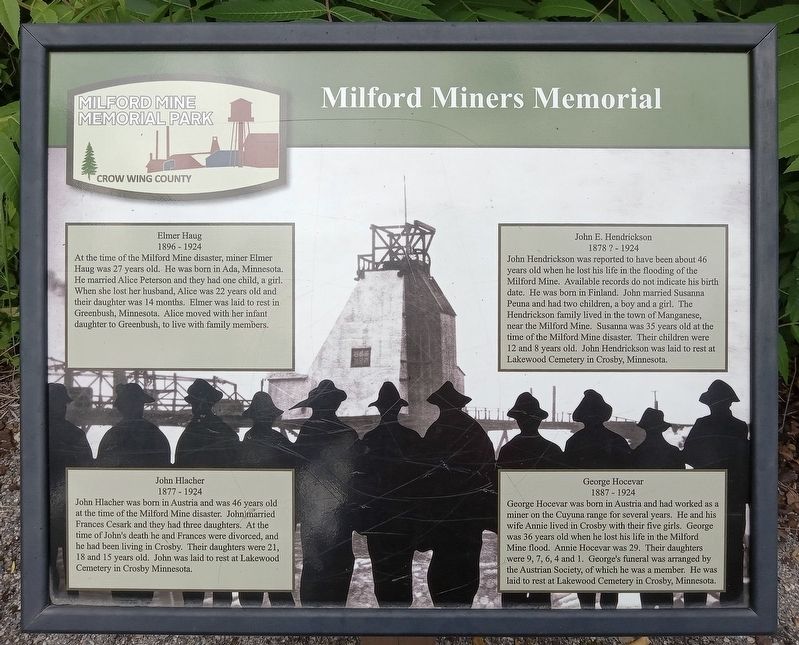 Milford Miners Memorial Marker image. Click for full size.