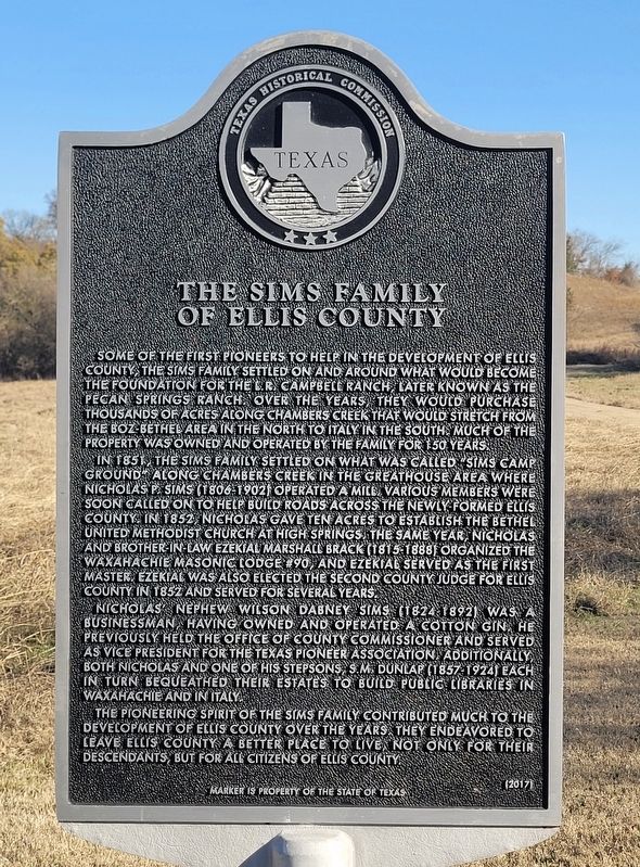 The Sims Family of Ellis County Marker. Click for full size. The Sims Family of Ellis County Marker image. Click for full size.