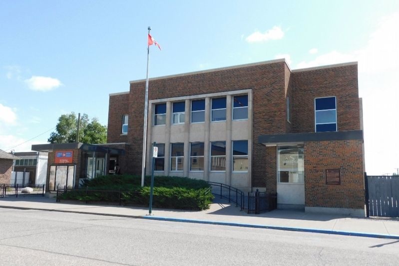 Fort MacLeod post office & marker on wall. Click for full size. Fort MacLeod post office & marker on wall image. Click for full size.