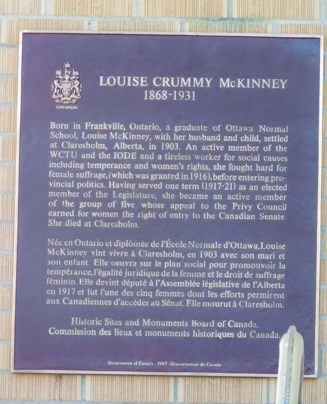 Louise Crummy McKinney Marker. Click for full size. Louise Crummy McKinney Marker image. Click for full size.