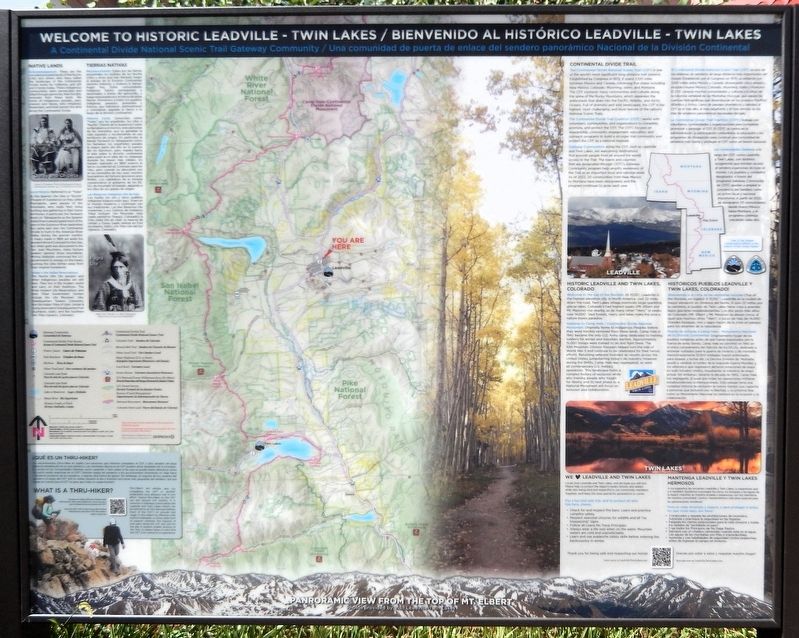 Welcome to Historic Leadville — Twin Lakes / Bienvenido a la histórico Leadville — Twin Lakes Marker. Click for full size. Welcome to Historic Leadville — Twin Lakes / Bienvenido a la histórico Leadville — Twin Lakes Marker image. Click for full size.