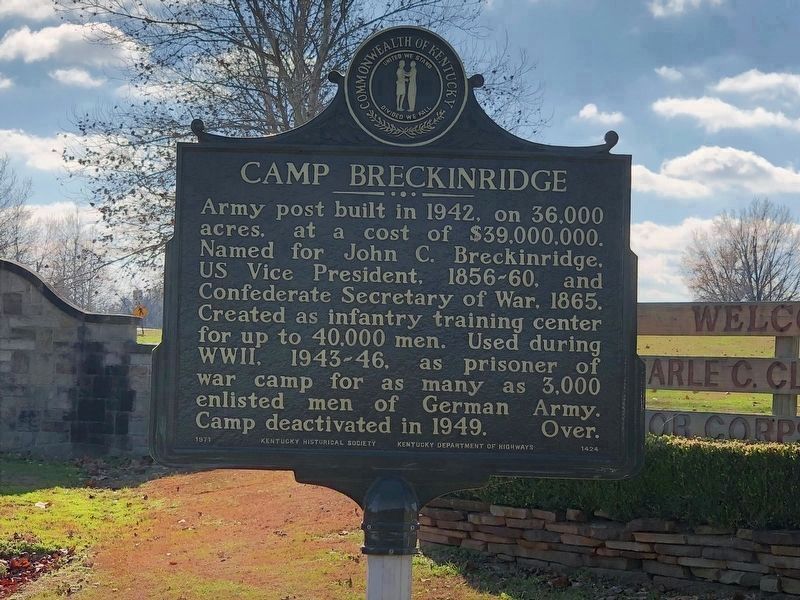 Camp Breckinridge Marker, Side One - Restored Marker image. Click for full size.