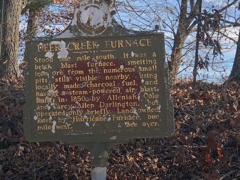 Deer Creek Furnace side of marker. Click for full size. Deer Creek Furnace side of marker image. Click for full size.