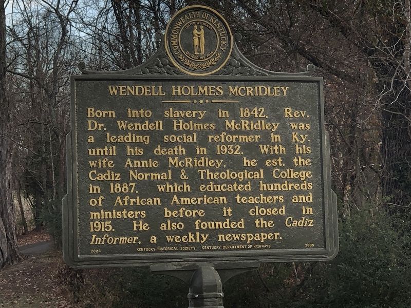Wendell Holmes McRidley Marker, Side One image. Click for full size.