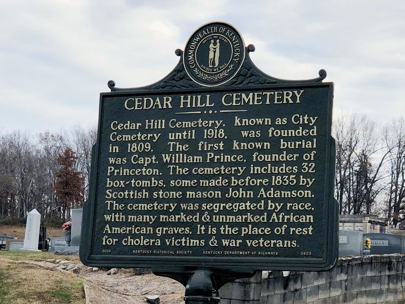 Cedar Hill Cemetery Marker. Click for full size. Cedar Hill Cemetery Marker image. Click for full size.