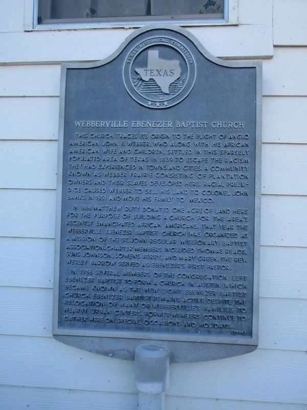 Webberville Ebenezer Baptist Church Marker image. Click for full size.