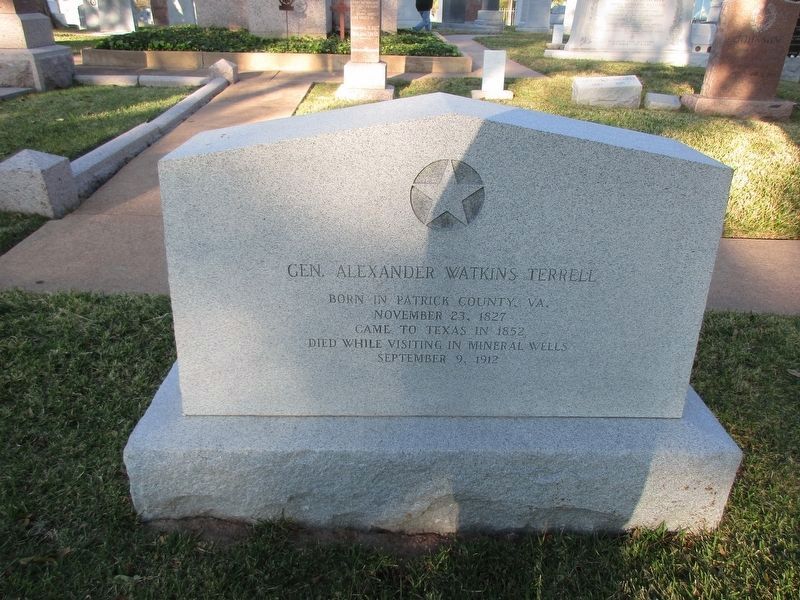 Gen. Alexander Watkins Terrell Marker. Click for full size. Gen. Alexander Watkins Terrell Marker image. Click for full size.