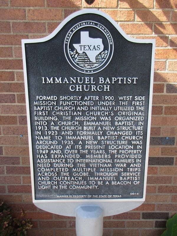 Immanuel Baptist Church Marker. Click for full size. Immanuel Baptist Church Marker image. Click for full size.
