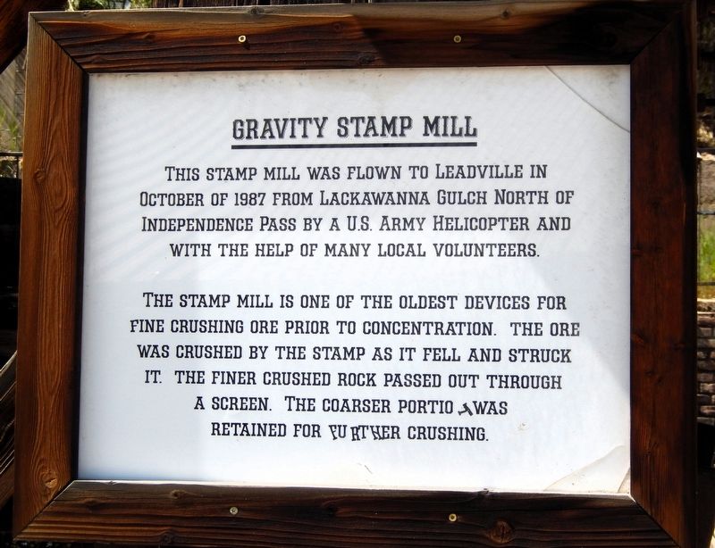Gravity Stamp Mill Marker. Click for full size. Gravity Stamp Mill Marker image. Click for full size.