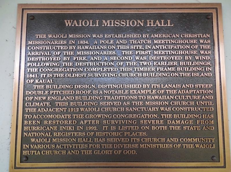 Waioli Mission Hall Marker image. Click for full size.