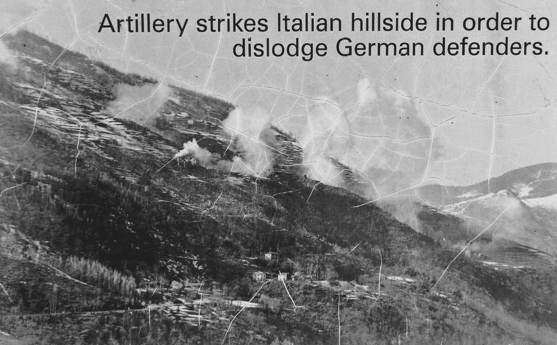 Marker detail: Artillery strikes Italian hillside to dislodge German defenders image. Click for full size.
