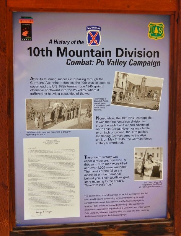 A History of the 10th Mountain Division Marker image. Click for full size.