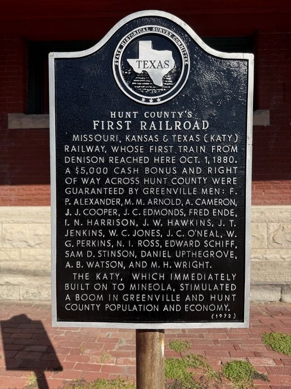 Hunt County's First Railroad Marker image. Click for full size.