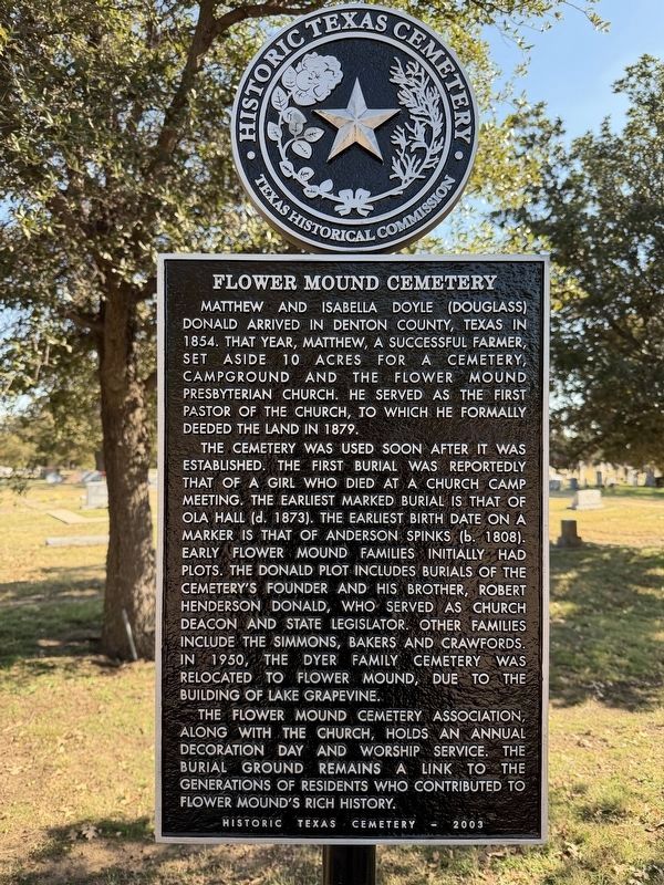 Flower Mound Cemetery Marker. Click for full size. Flower Mound Cemetery Marker image. Click for full size.