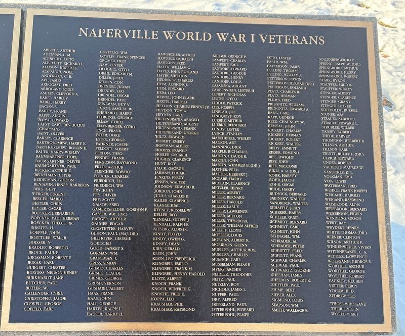 Naperville's World War I Veterans Marker image. Click for full size.