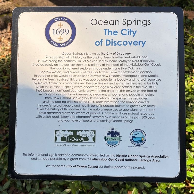 Ocean Springs The City of Discovery Marker image. Click for full size.