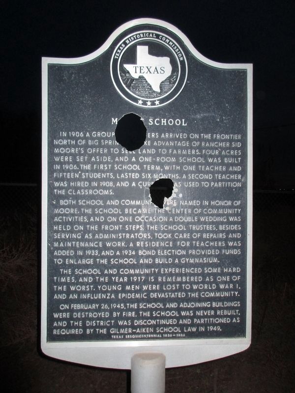Damaged Moore School Marker. Click for full size. Damaged Moore School Marker image. Click for full size.