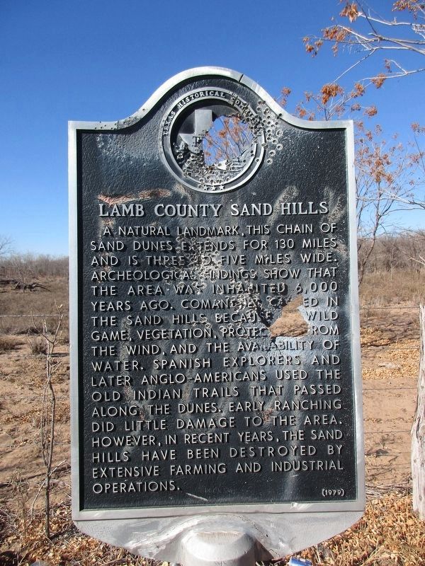 Damaged Lamb County Sand Hills Marker image. Click for full size.