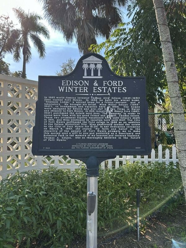 Edison & Ford Winter Estates Marker image. Click for full size.