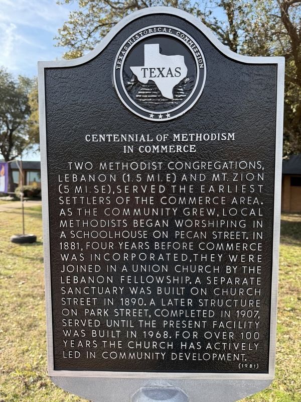 Centennial of Methodism in Commerce Marker image. Click for full size.