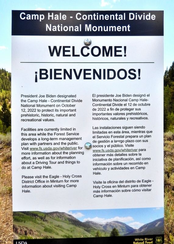 Camp Hale-Continental Divide National Monument Marker. Click for full size. Camp Hale-Continental Divide National Monument Marker image. Click for full size.