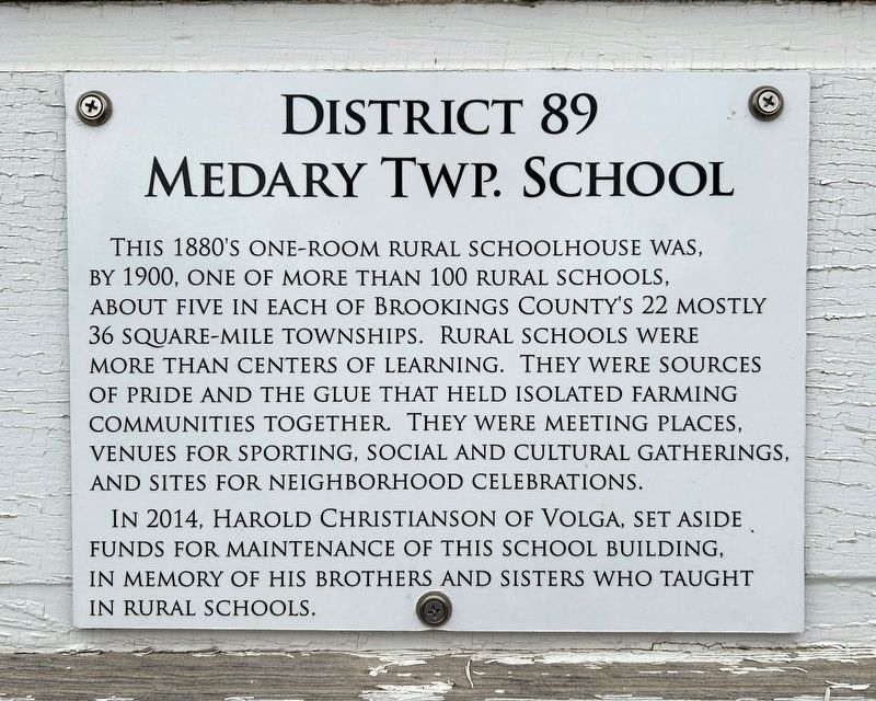 District 89 Medary Twp. School Marker image. Click for full size.