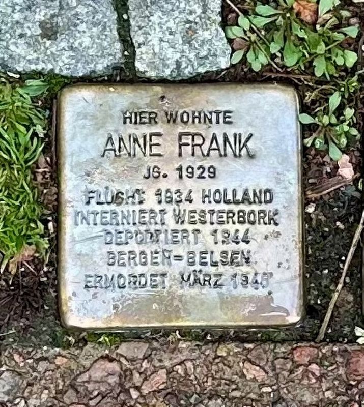 Anne Frank stolperstein image. Click for full size.