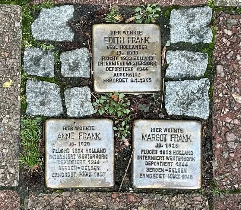 Anne Frank stolperstein image. Click for full size.