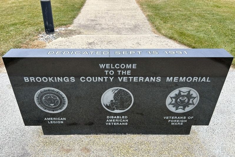 Brookings County Veterans Memorial Marker, Front. Click for full size. Brookings County Veterans Memorial Marker, Front image. Click for full size.