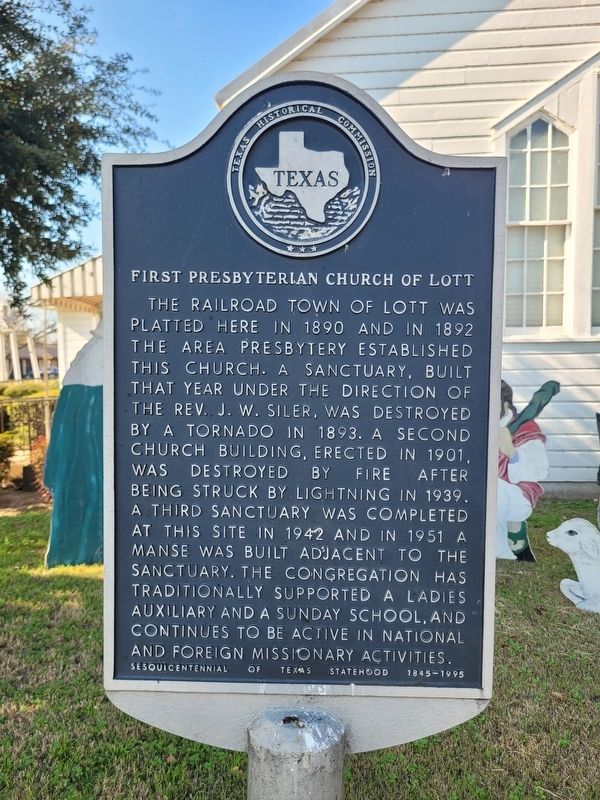 First Presbyterian Church of Lott Marker image. Click for full size.