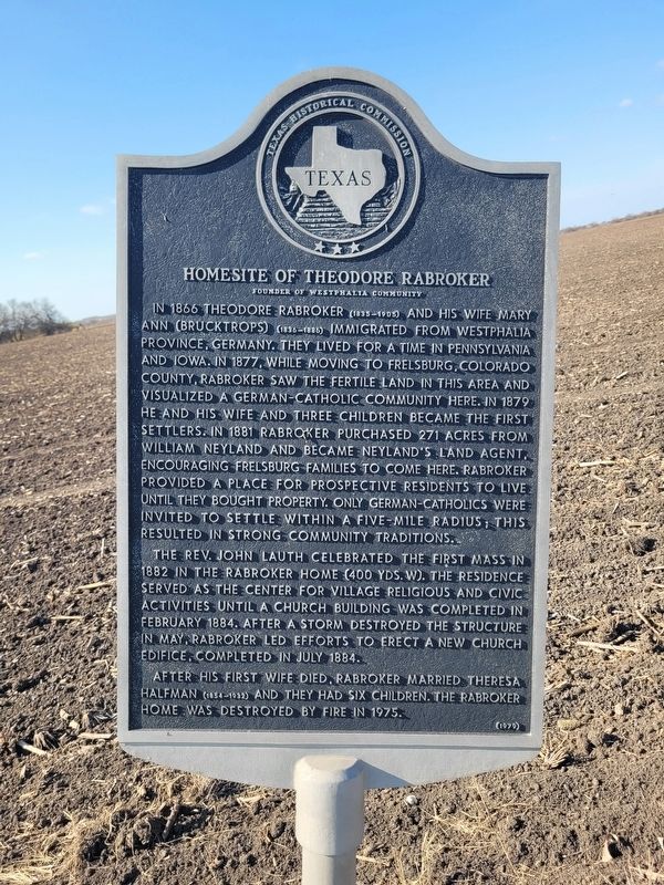 Homesite of Theodore Rabroker Marker image. Click for full size.