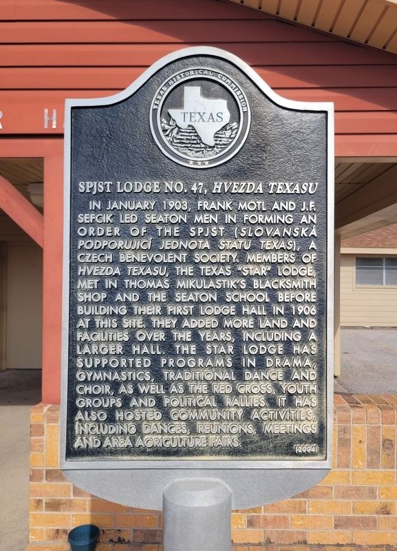 SPJST Lodge No. 47, <i>Hvězda Texasu</i> Marker image. Click for full size.